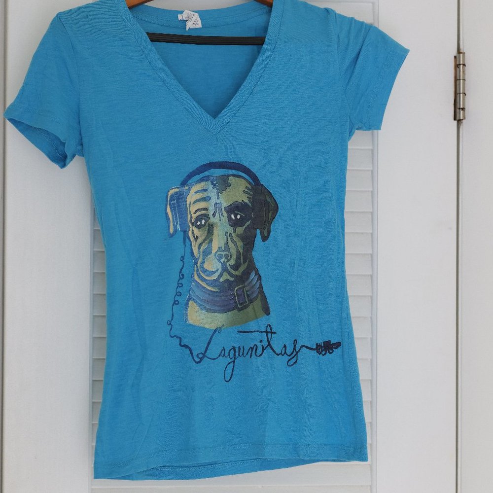 Lagunitas V-Neck Dog Headphones Shirt Small